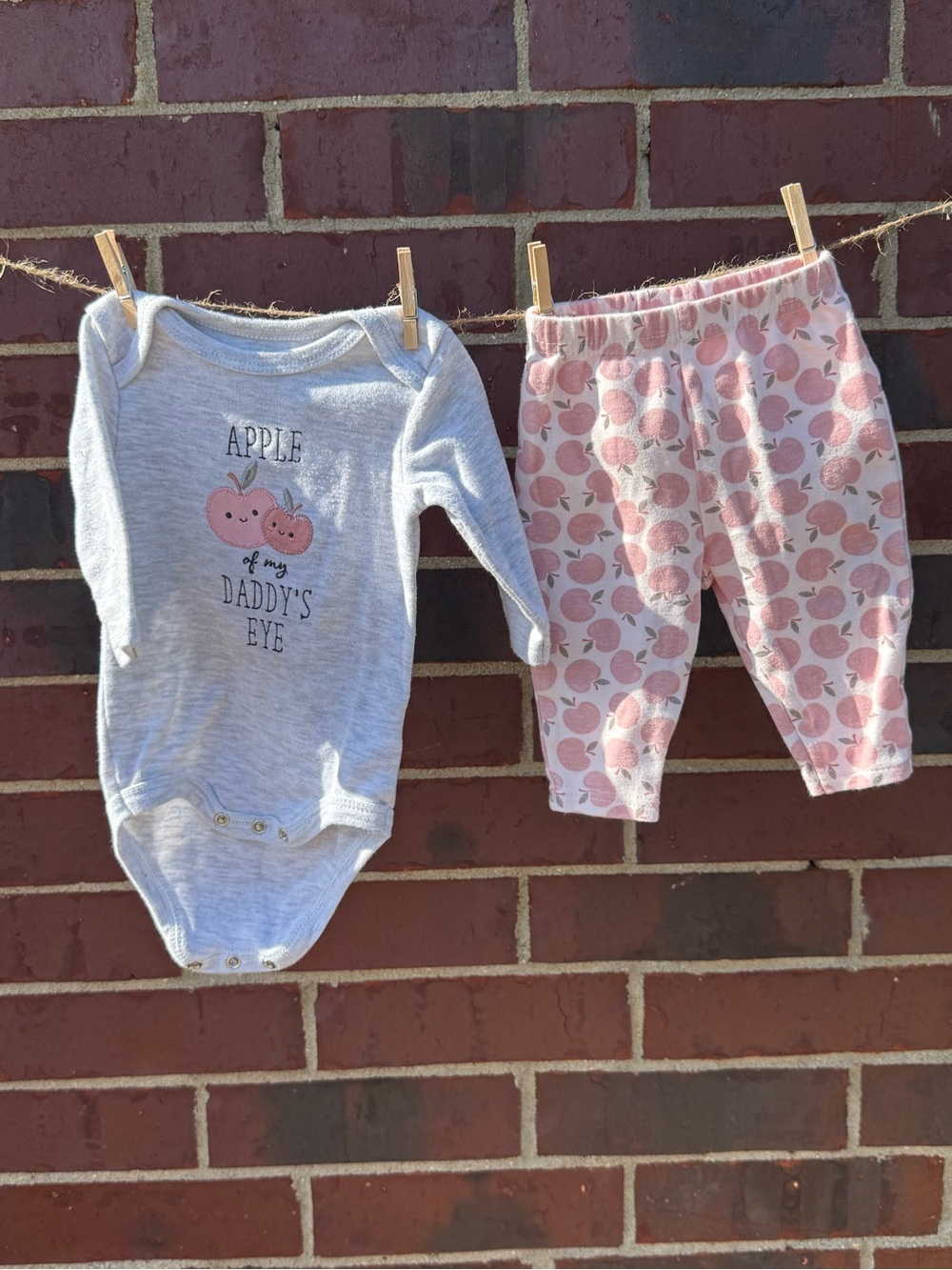 Pink Apple Graphic Baby One-Piece Bodysuit with Matching Pants